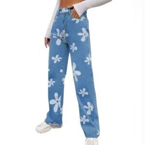 Flying Angel Floral Wide Leg Jeans Flower High Waist Size 11 / 30 Juniors